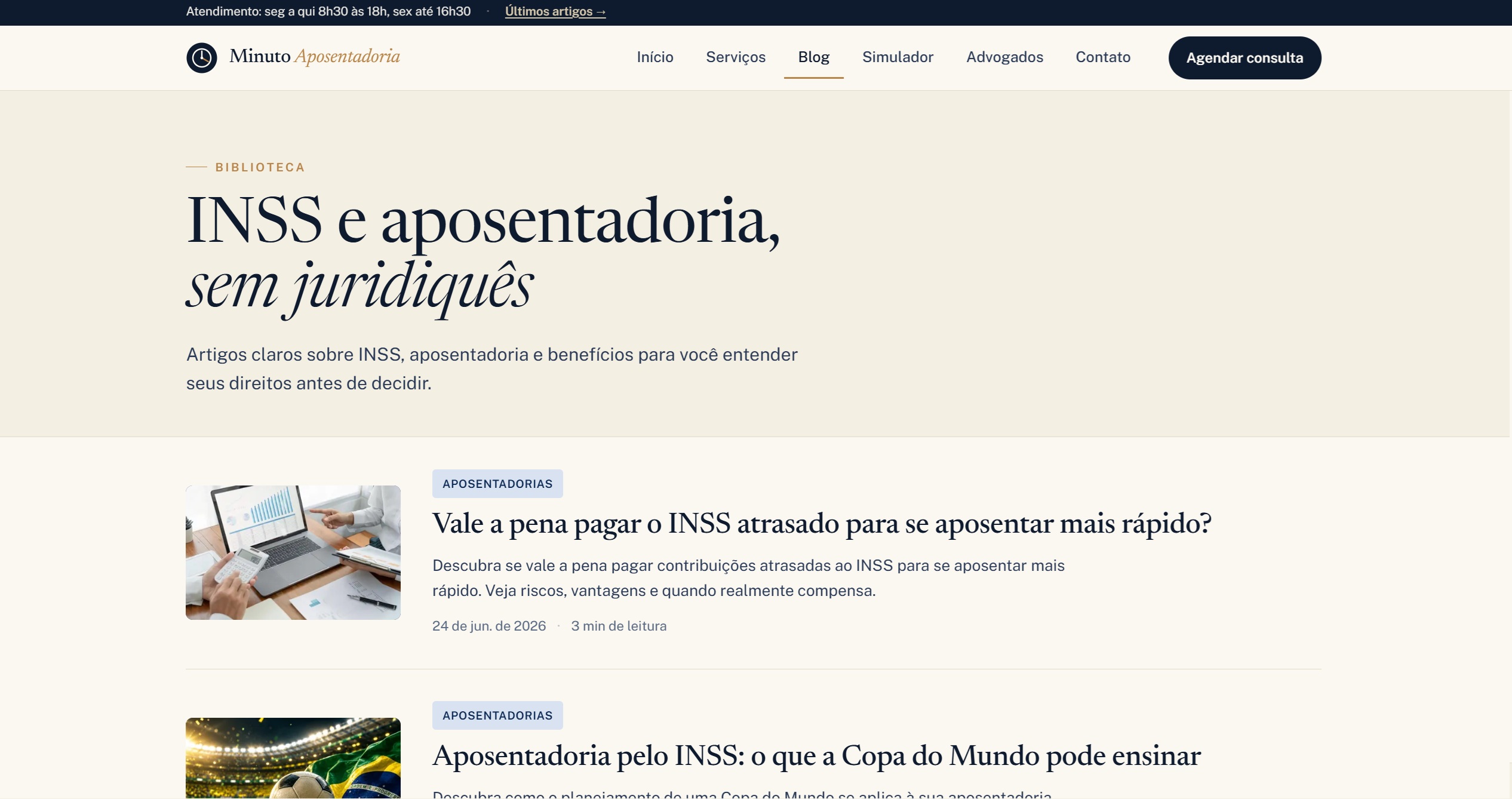 Tela 2 do portal Minuto Aposentadoria