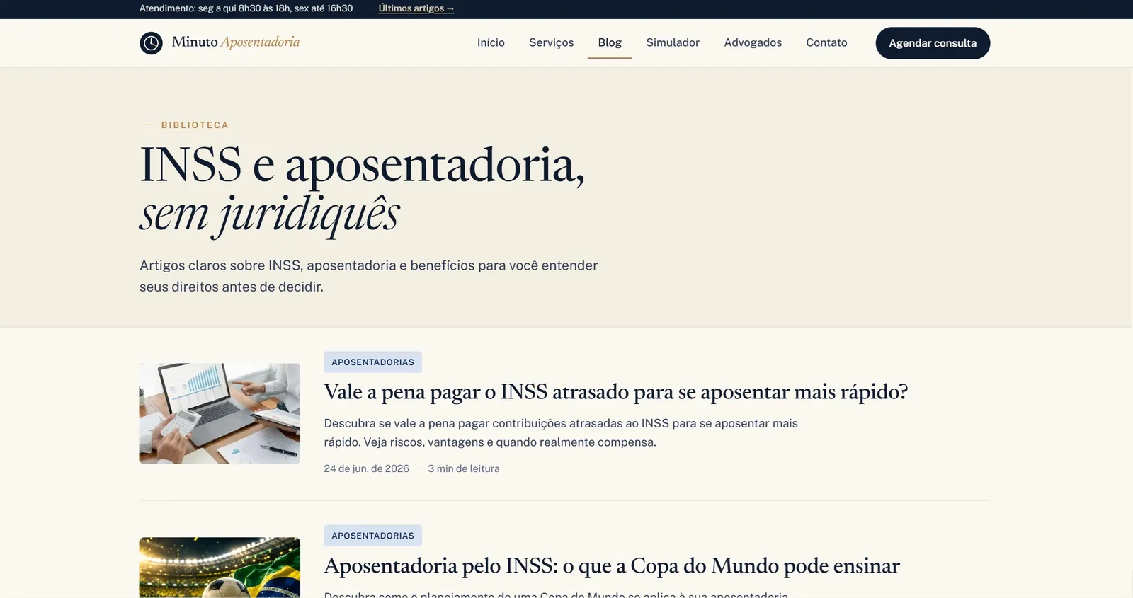 Tela 2 do portal Minuto Aposentadoria